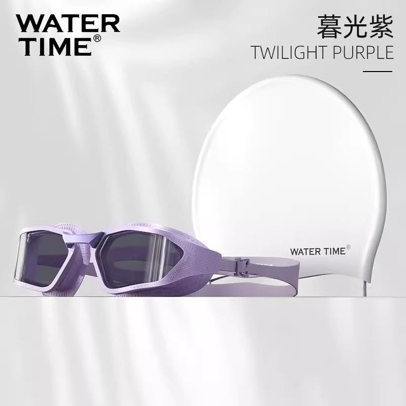 WATERTIME نظارات سباحة واقية من الضباب والماء عالية الوضوح من واترتايم مع قبعة سباحة - مناسبة للرجال والنساء مع دعم العدسات الطبية - Image 1