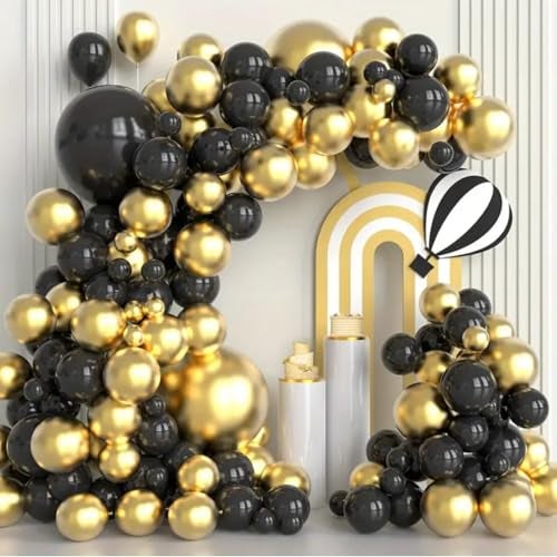 PulGos 50pcs for Birthday Decoration Items, Anniversary, Baby Shower, Bachelorette Decorations. Metallic Chrome Balloons for Decorations(Black & Golden) - Image 4