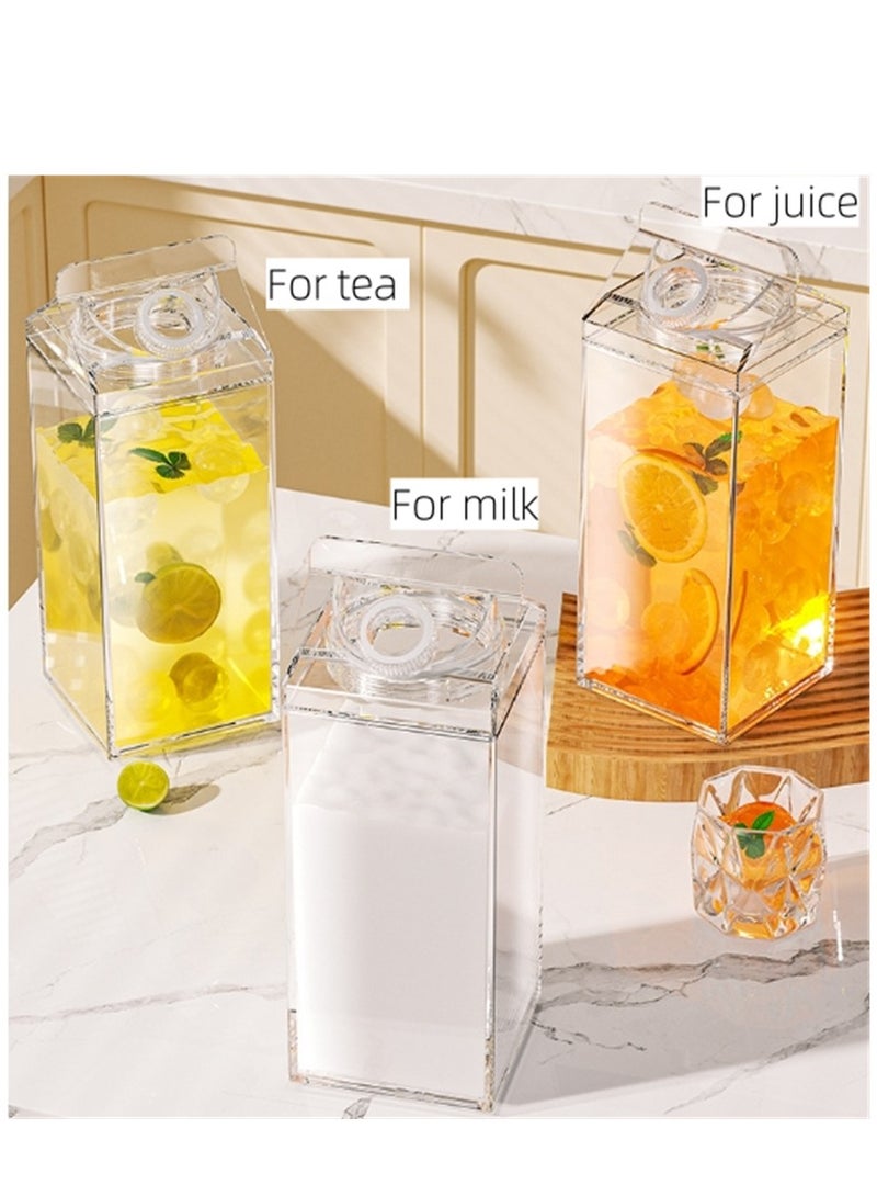 2 Pack Milk Carton Water Bottles, 1900ML Full Clear Plastic Square Juice Bottle Water Jug, Portable Leakproof Milk Box Drink Container Tea Cup, for Hot Cold Drinks Juice Tea Beverage Milk and Smoothie, (2 Pack, Clear)  - Image 3