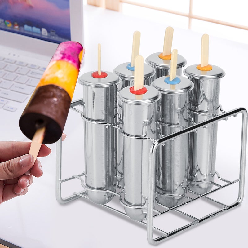 6PCS 304 Stainless Steel Round Head Round Cup Ice Cream Mold Popsicle Mold Double Groove - Image 2