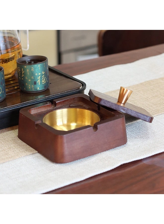 1pcs Light Luxury Ashtray Solid Wood With Lid，Anti-Fly Ash Stainless Steel Inner Liner Ash Collector，Easy To Clean，Desktop Creative Ornament Decoration，Suitable For Offices And Homes - Image 4