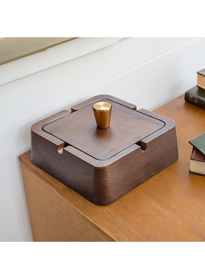1pcs Light Luxury Ashtray Solid Wood With Lid，Anti-Fly Ash Stainless Steel Inner Liner Ash Collector，Easy To Clean，Desktop Creative Ornament Decoration，Suitable For Offices And Homes - Image 1