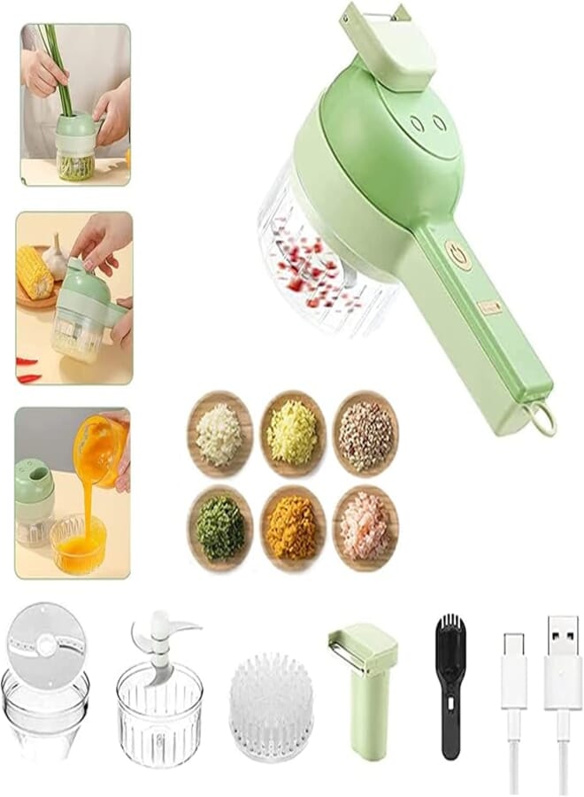 Spaceshoop 4 in 1 Handheld Electric Cordless Vegetable Chopper - Mini Wireless Chopper Slicer Dicer Portable Garlic Masher Hand Held Food Processor for Kitchen - Garlic, Pepper, Onion