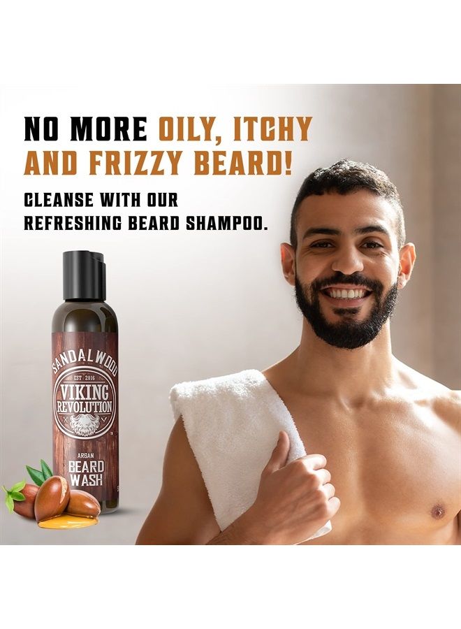 Viking Revolution Beard Wash & Beard Conditioner Set w/Argan & Jojoba Oils - Softens & Strengthens - Natural Sandalwood Scent - Beard Shampoo w/Beard Oil (5oz) - Image 1