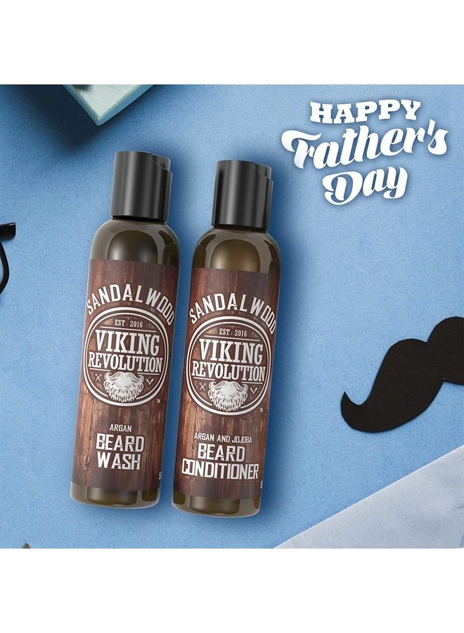 Viking Revolution Beard Wash & Beard Conditioner Set w/Argan & Jojoba Oils - Softens & Strengthens - Natural Sandalwood Scent - Beard Shampoo w/Beard Oil (5oz) - Image 2
