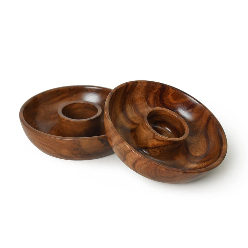 WOODENCLAVE WOODENCLAVE Wooden Chip and Dip Platter with Dip Bowl Multipurpose Serving Platter for Snacks Handcrafted Serving Tray Set of 2 (Natural Brown)  - Image 2