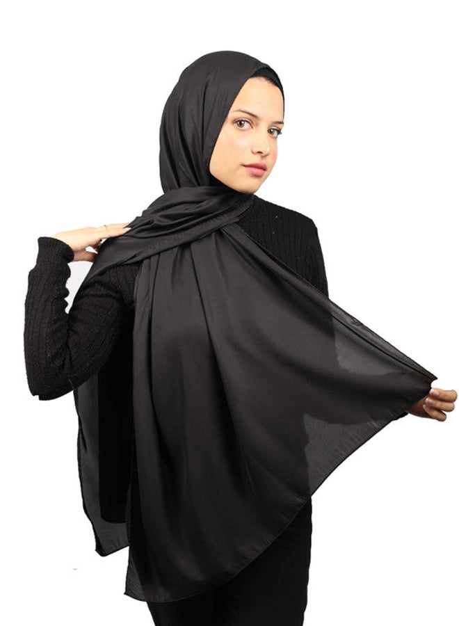 Tie Shop - Plain Wide Satin Scarf - Black For Women