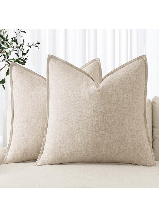 MIULEE MIULEE Decorative Linen Pillow Covers 26x26 Inch Natural Beige Boho Farmhouse Neutral Couch Throw Pillows for Bed Pack of 2 Accent Outdoor Pillowcase Modern Sofa Cushion Livingroom Home Decor  - Image 1