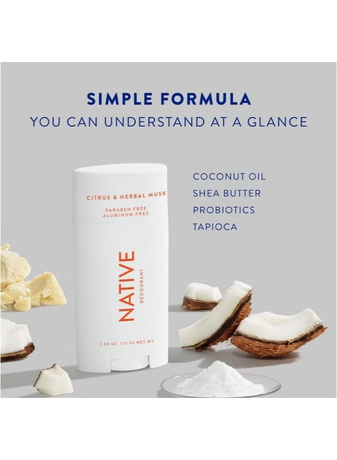 Native Deodorant | Natural Deodorant for Men, Aluminum Free with Baking Soda, Probiotics, Coconut Oil and Shea Butter | Citrus & Herbal Musk - Image 3