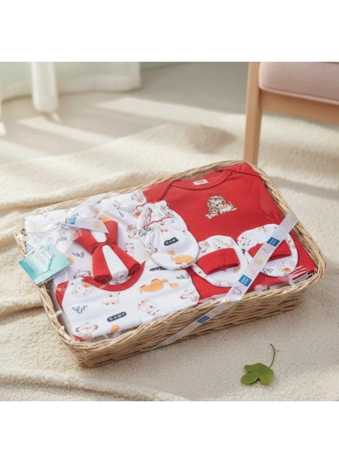 Mee Mee New Born Baby Gift Set | Soft Cotton Clothing Essentials for Infants/Baby Girls, Boys | Baby Shower Clothing Hamper (8 Pieces, Red)|Perfect Gift for New Born Baby - Image 1