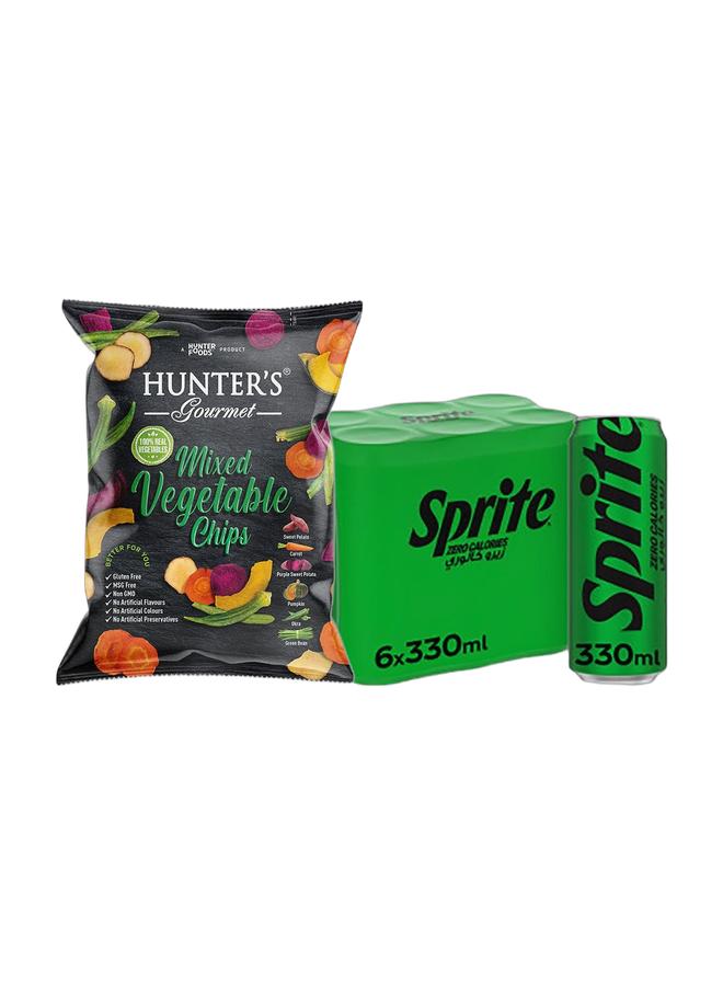 noon Hunter's Gourmet Mixed Vegetable Chips 75grams + Sprite Zero Lemon Lime Carbonated Soft Drink Can Pack 6 x 330ml