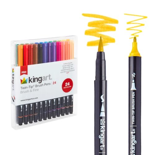 KINGART PRO Dual Twin-Tip Brush Pens, Set of 24 Unique & Vivid Colors, Watercolor Markers with Flexible Nylon Brush Tips, Professional Watercolor Pens for Painting, Drawing - Image 1