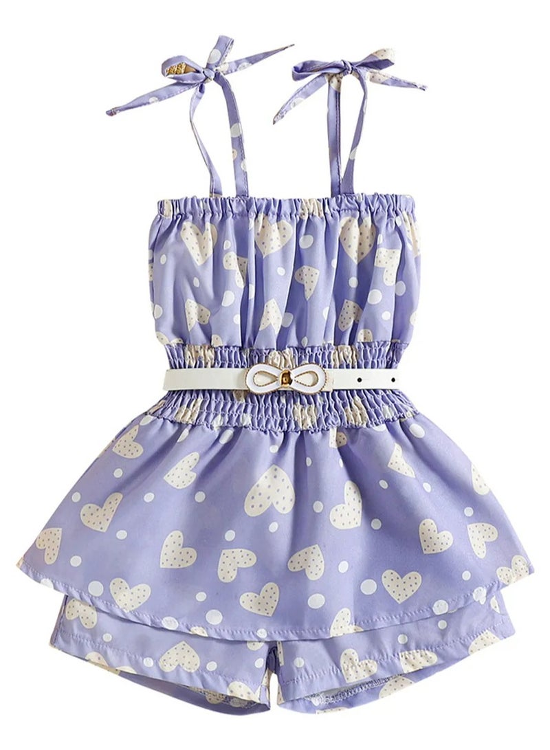SAPS All Over Heart Print Tie Strap Jumpsuit - Purple  - Image 1