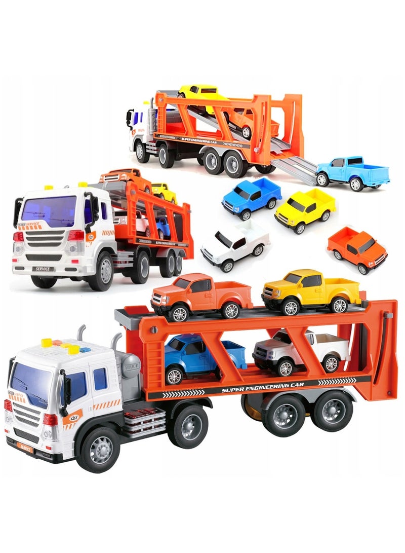 Truck لعبة شاحنة نقل السيارات مع حركة احتكاكية، أضواء وأصوات – شاحنة نقل مع 4 سيارات صغيرة للأطفال - Image 1