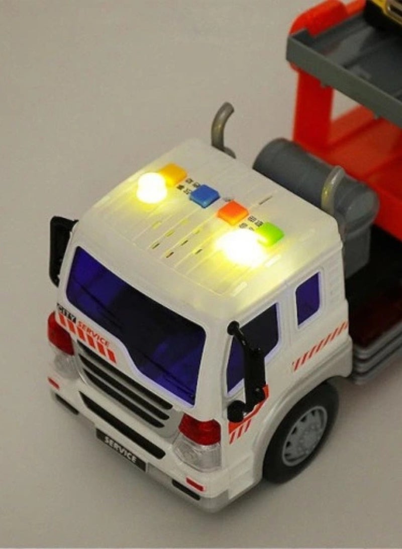 Truck لعبة شاحنة نقل السيارات مع حركة احتكاكية، أضواء وأصوات – شاحنة نقل مع 4 سيارات صغيرة للأطفال - Image 3