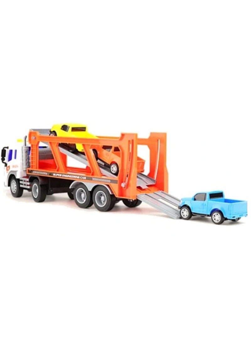 Truck لعبة شاحنة نقل السيارات مع حركة احتكاكية، أضواء وأصوات – شاحنة نقل مع 4 سيارات صغيرة للأطفال - Image 5