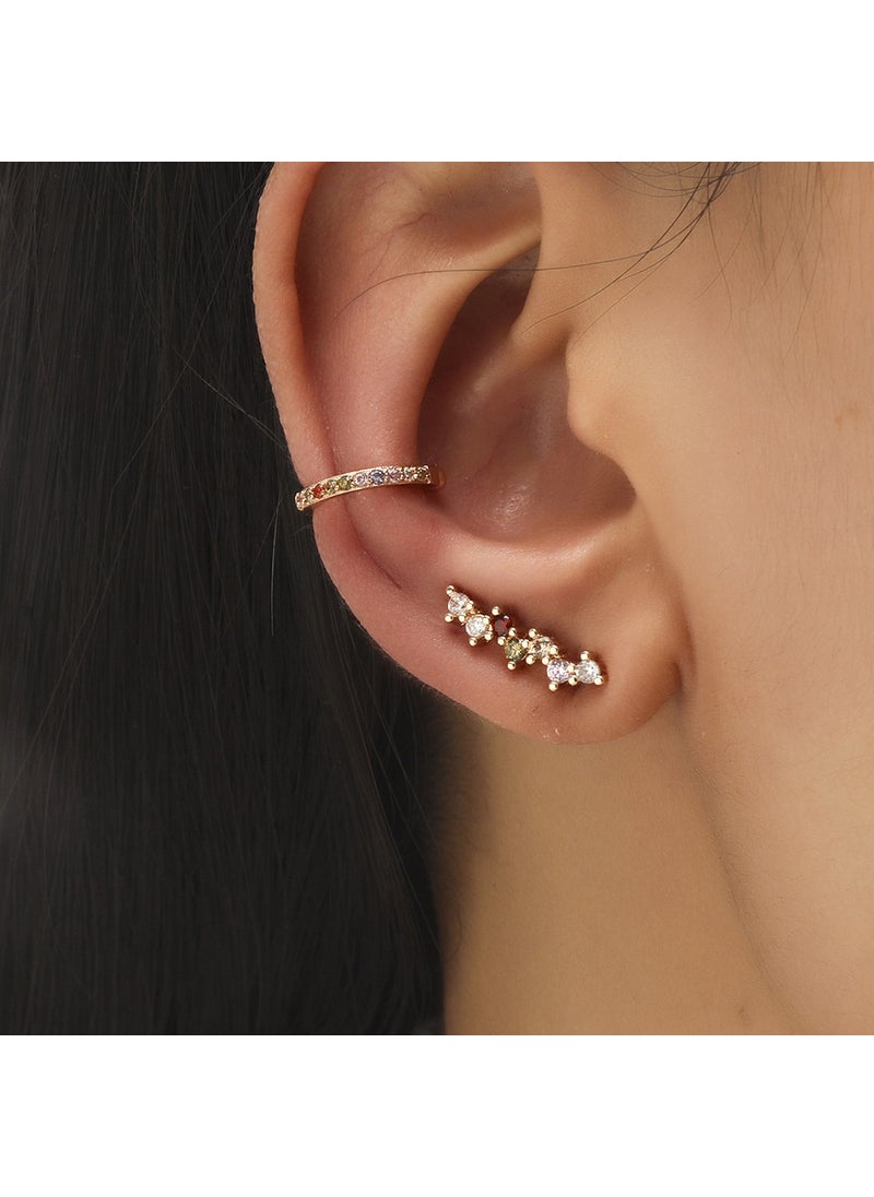 Generic New Alloy Star Small Drill Ear Clip Female Leaf Flower Golden Geometric Pearl Zircon Earrings Set01KC Gold DZ-515 01KC Gold DZ-515 