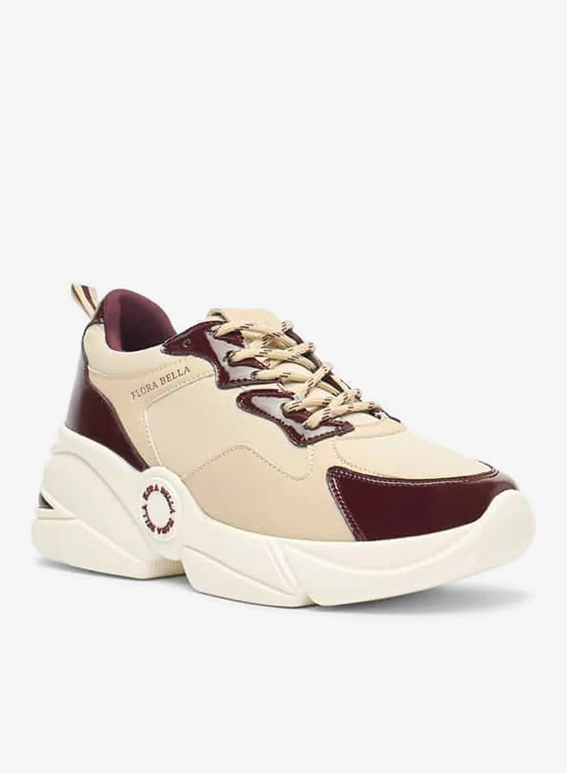 Flora Bella By Shoexpress BURGUNDY Flora Bella Monotone Lace-Up Low Ankle Sneakers With Pull Tabs for Women | Best Price UAE