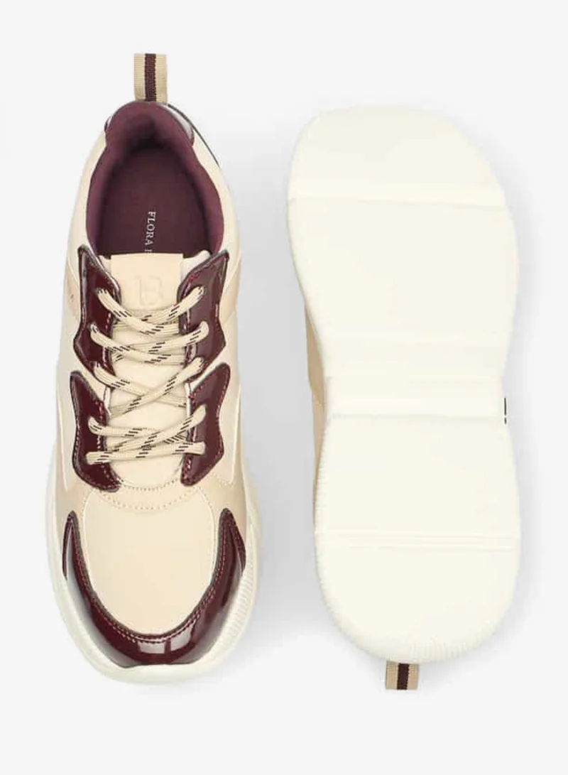 Flora Bella By Shoexpress BURGUNDY Flora Bella Monotone Lace-Up Low Ankle Sneakers With Pull Tabs for Women | Best Price UAE