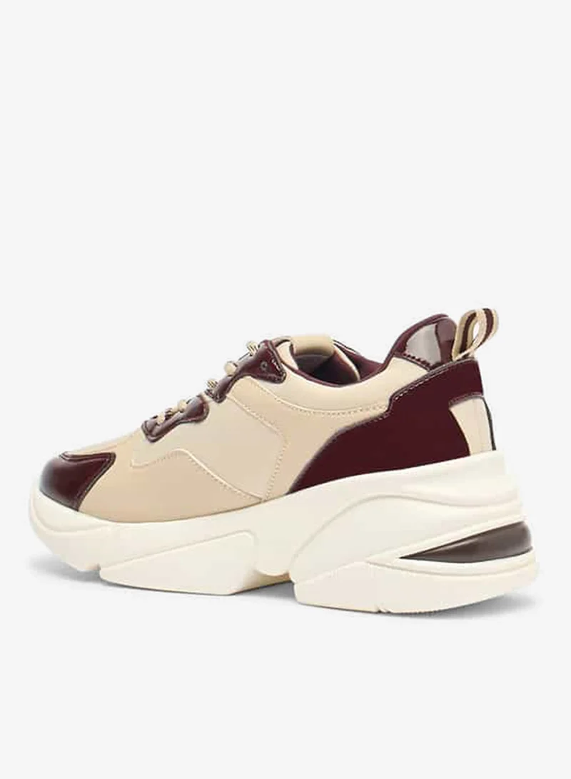 Flora Bella By Shoexpress BURGUNDY Flora Bella Monotone Lace-Up Low Ankle Sneakers With Pull Tabs for Women | Best Price UAE