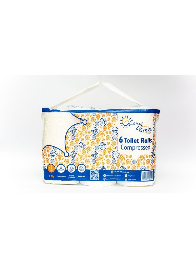 GloryTissues Compressed Toilet Rolls (6 Rolls - 3ply) - Image 1