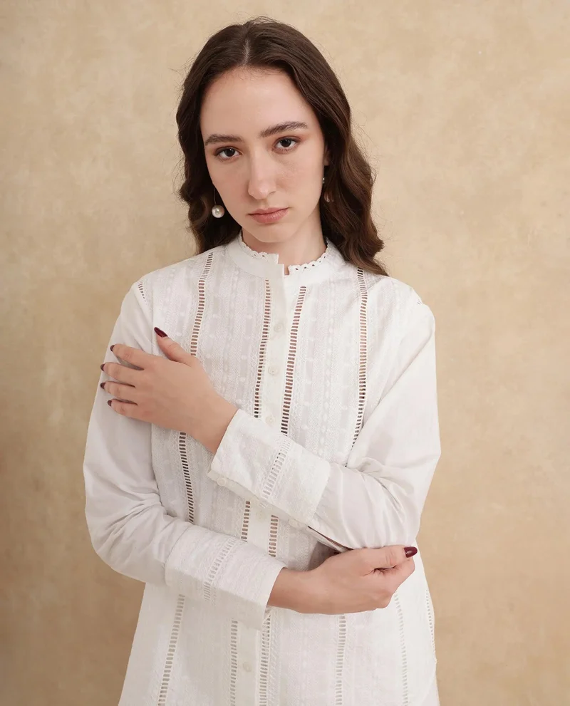 Rareism Women's Lace Detail Solid Top