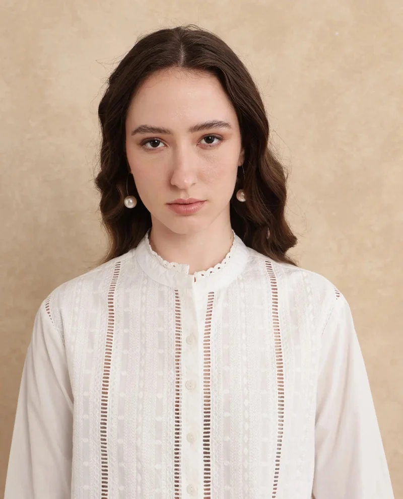 Rareism Women's Lace Detail Solid Top