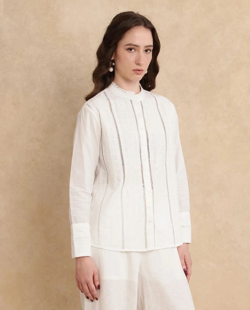Rareism Women's Lace Detail Solid Top