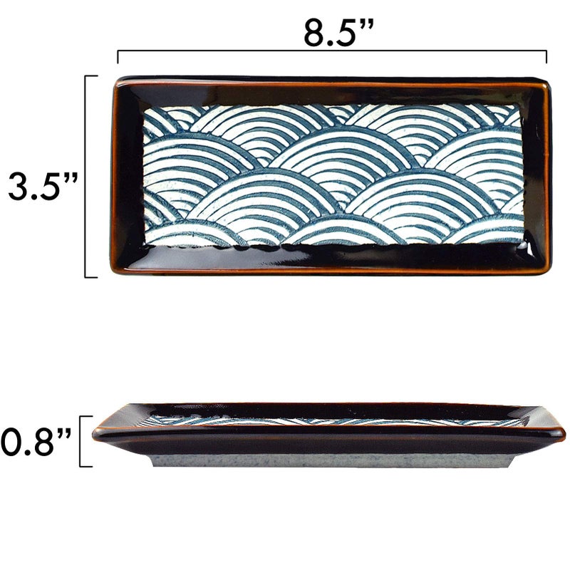 Artcome 8 Piece Japanese Style Ceramic Sushi Plate Dinnerware Set for Wedding Housewarming - 2 Sushi Plates, 2 Sauce Dishes, 2 Pairs of Chopsticks, 2 Chopsticks Holders - Image 3