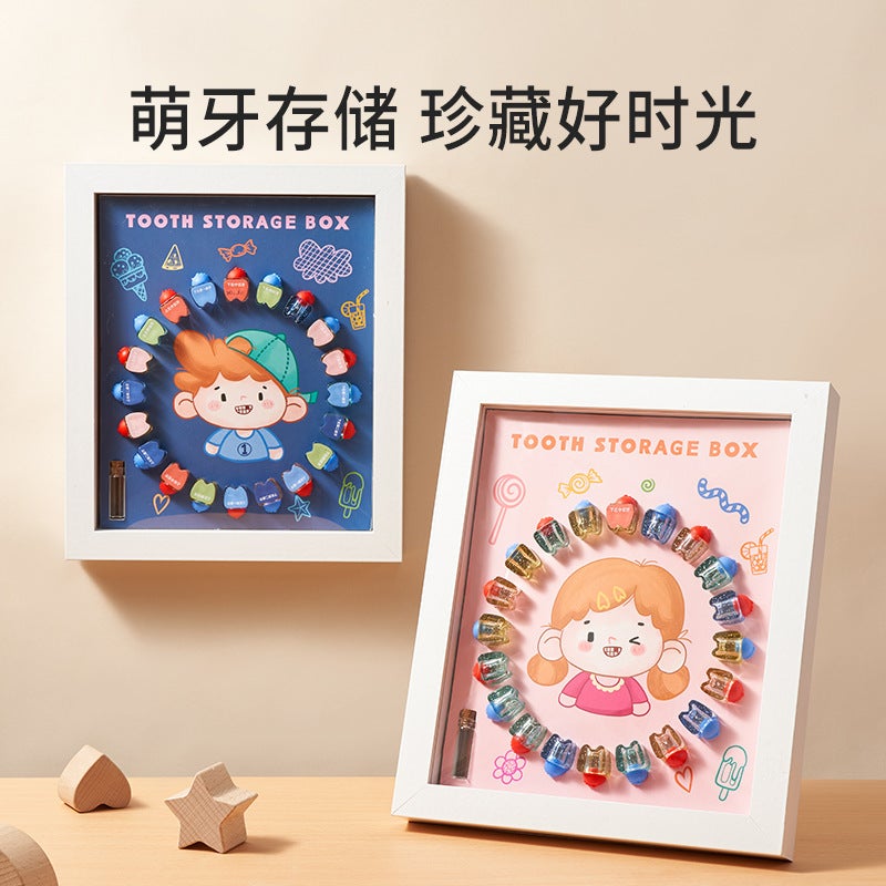 Baby Teeth Collection Wooden Po Frame Breast Teeth Box Boys And Girls New Breast Teeth Storage Box Anti-Oxidation - Image 2