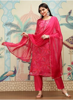 ISHIN Red Kurta Set Straight Fit 3/4 Sleeve Sleeve made from TOP:- Poly Chinon, Bottom:- Heavy Chanderi featuring Self Design design and Round Neck neckline - Perfect for Ethinic!  - Image 5