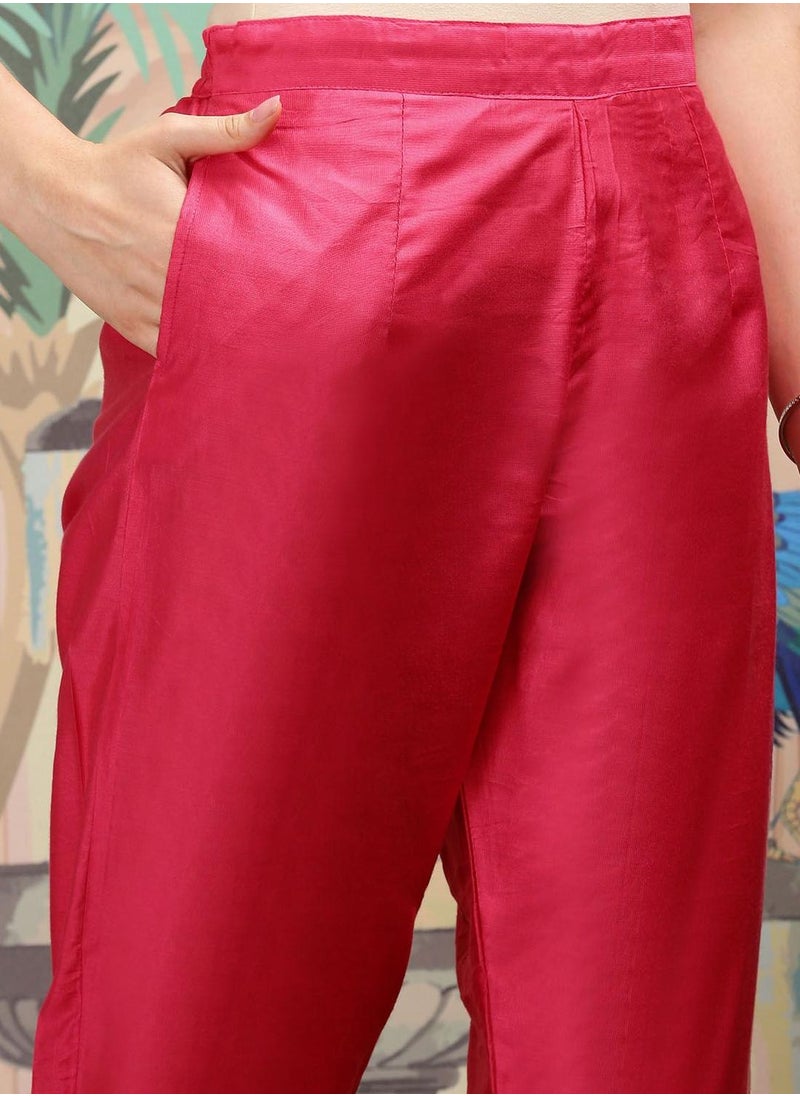 ISHIN - Women's Red Polyester Blend Self Design Full Length Palazzo Kurta Set - Image 1