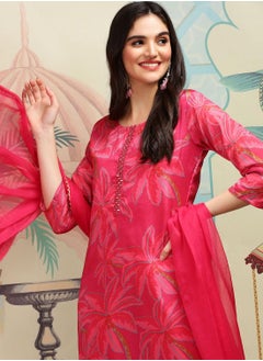 ISHIN Red Kurta Set Straight Fit 3/4 Sleeve Sleeve made from TOP:- Poly Chinon, Bottom:- Heavy Chanderi featuring Self Design design and Round Neck neckline - Perfect for Ethinic!  - Image 1