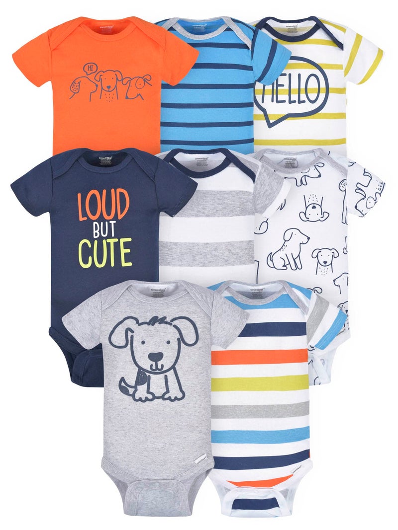 Onesies Brand Onesies Brand Baby Boys 8Pack Short Sleeve Mix Match Bodysuits Loud Cute Dog Newborn 