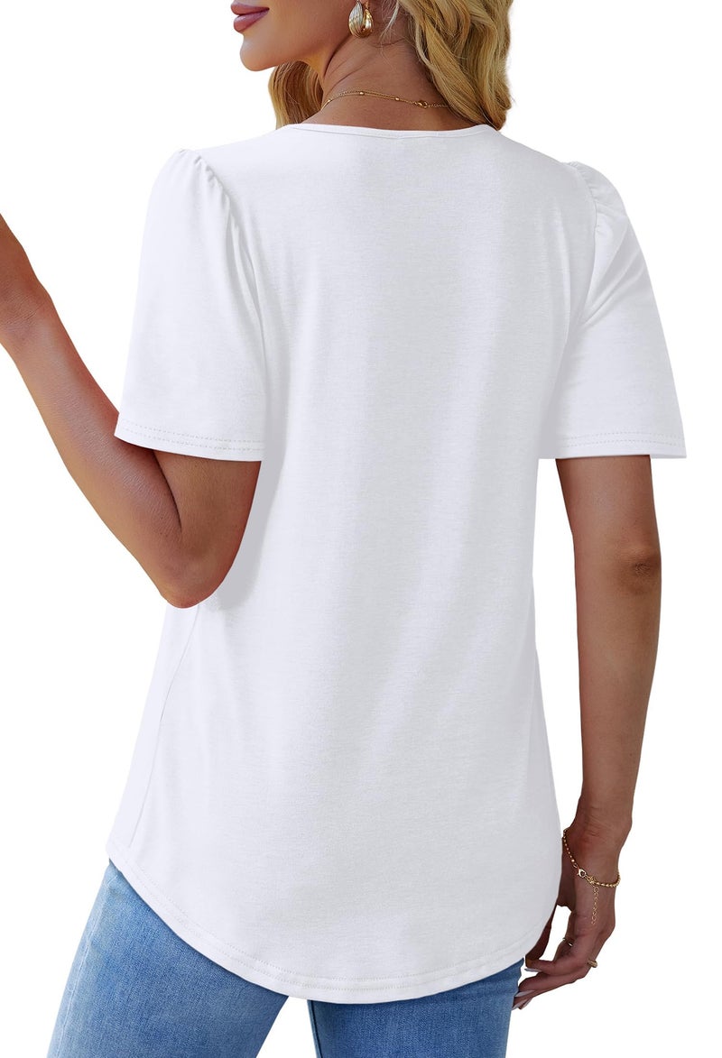 OFEEFAN Summer Tops for Women 2026 Trendy Fashion Clothing Spring Outfits Beach Vacation Clothes T Shirts Oversized Loose Puff Sleeve Blouses for Women Dressy Casual White XL - Image 5