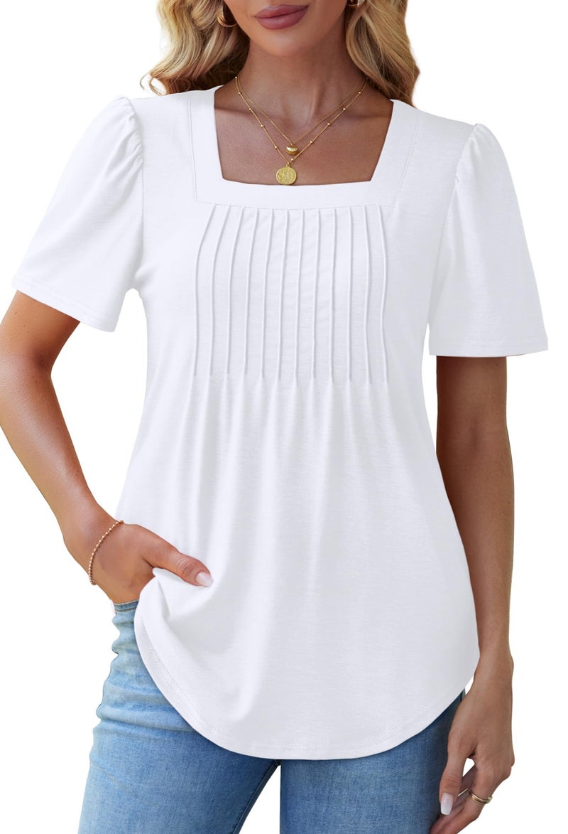 OFEEFAN Summer Tops for Women 2026 Trendy Fashion Clothing Spring Outfits Beach Vacation Clothes T Shirts Oversized Loose Puff Sleeve Blouses for Women Dressy Casual White XL - Image 3