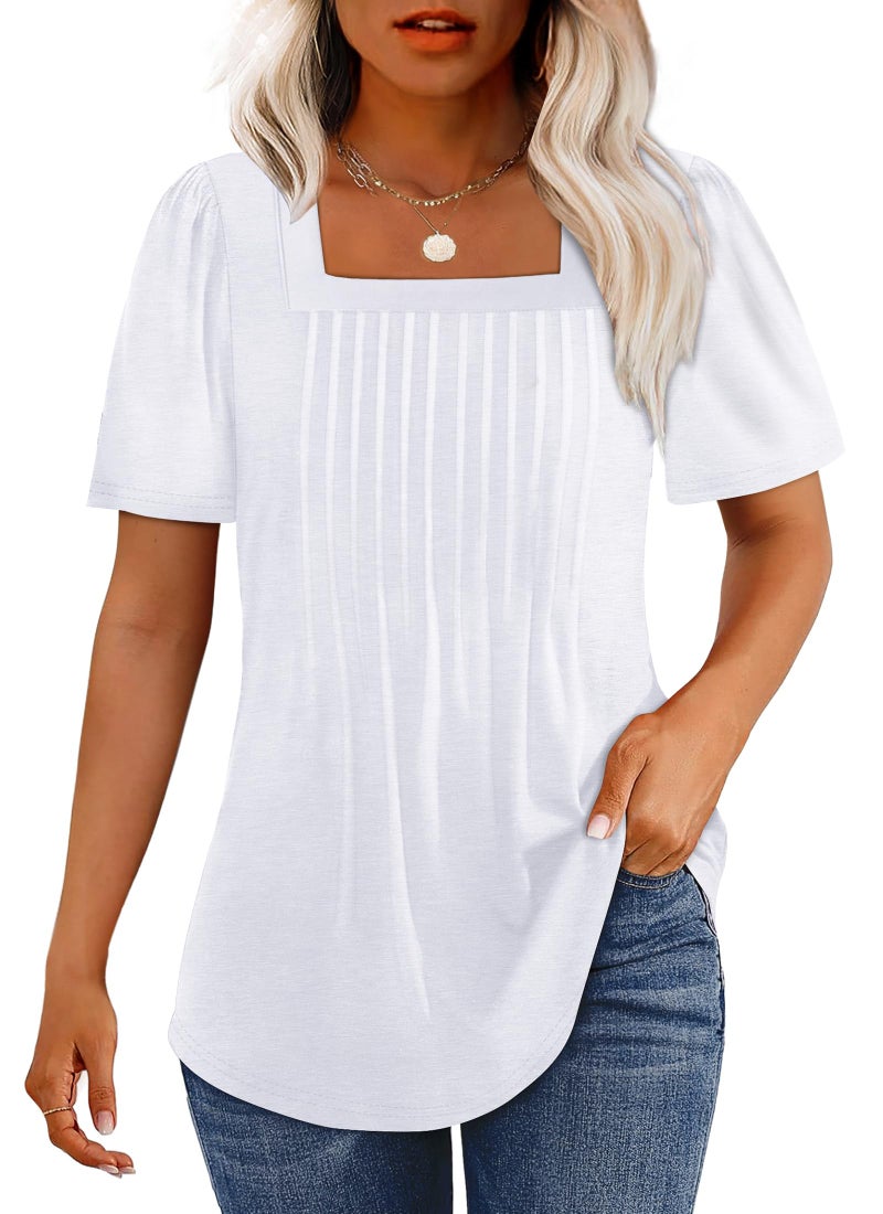 OFEEFAN Summer Tops for Women 2026 Trendy Fashion Clothing Spring Outfits Beach Vacation Clothes T Shirts Oversized Loose Puff Sleeve Blouses for Women Dressy Casual White XL - Image 1