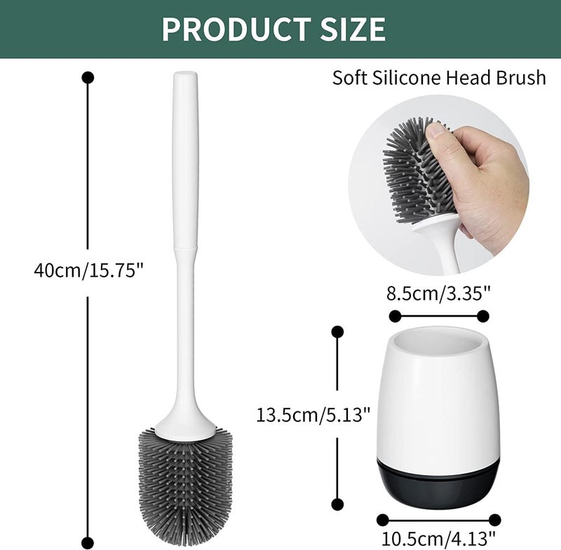 Noridy Pack Of 2,Silicone Toilet Brush With Holder,Wall Mounted&Free Stand Long Handle Bathroom Sleek Toilet Bowl Cleaner Brush With Stand,Pot Commode Bathroom Floor Cleaning Scrubber Brush(Pack of 2) - Image 2