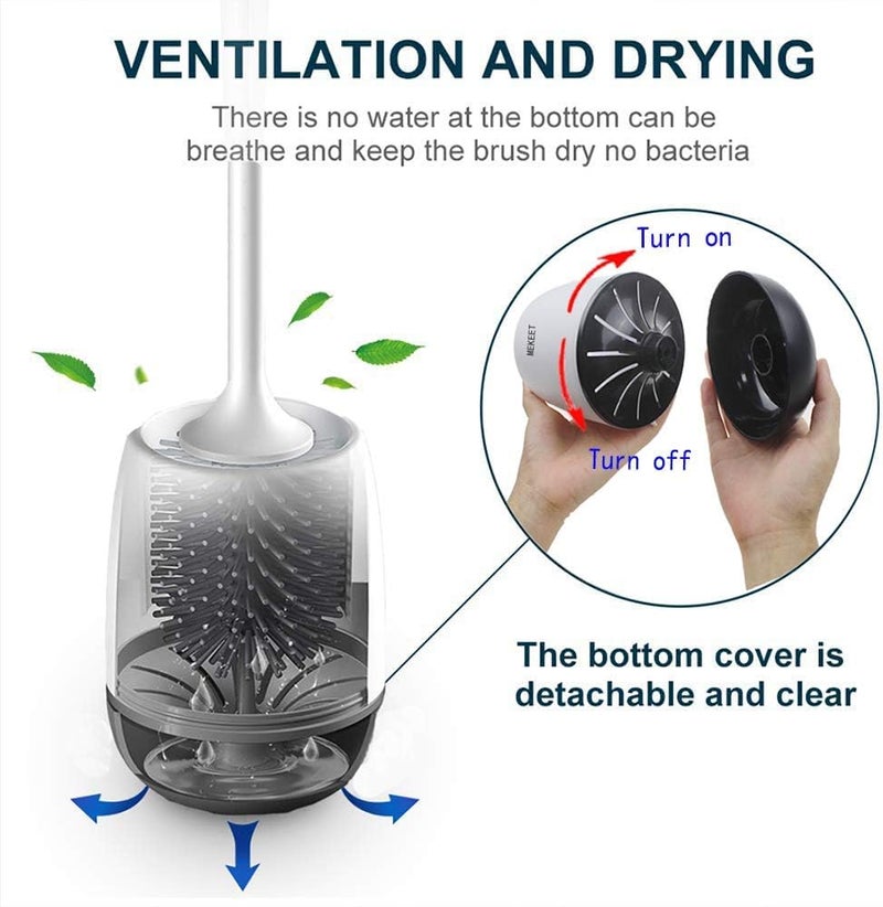 Noridy Pack Of 2,Silicone Toilet Brush With Holder,Wall Mounted&Free Stand Long Handle Bathroom Sleek Toilet Bowl Cleaner Brush With Stand,Pot Commode Bathroom Floor Cleaning Scrubber Brush(Pack of 2) - Image 3
