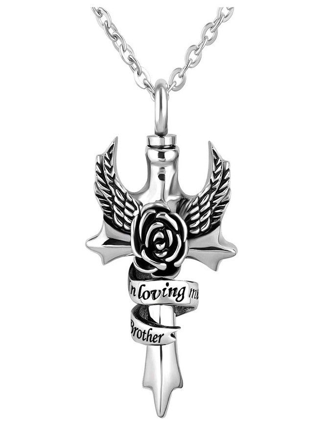 OutstandLong Brother Cross Angel Wings Urn Necklace for Ashes in Loving Memory Memorial Keepsake Cremation Pendant Locket Ash Holder - Image 1
