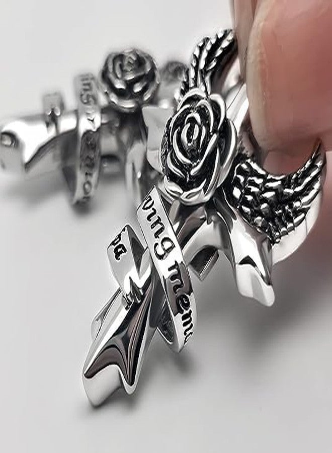 OutstandLong Brother Cross Angel Wings Urn Necklace for Ashes in Loving Memory Memorial Keepsake Cremation Pendant Locket Ash Holder - Image 3