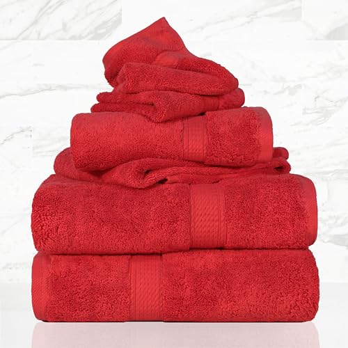 Superior Egyptian Cotton Pile 6 Piece Towel Set, Includes 2 Bath, 2 Hand, 2 Face Towels/Washcloths, Ultra Soft Luxury Towels, Thick Plush Essentials, Guest Bath, Spa, Hotel Bathroom, Red - Image 2