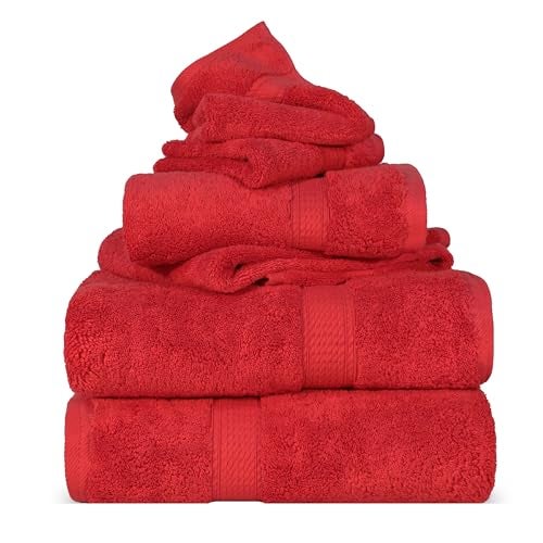 Superior Egyptian Cotton Pile 6 Piece Towel Set, Includes 2 Bath, 2 Hand, 2 Face Towels/Washcloths, Ultra Soft Luxury Towels, Thick Plush Essentials, Guest Bath, Spa, Hotel Bathroom, Red - Image 1