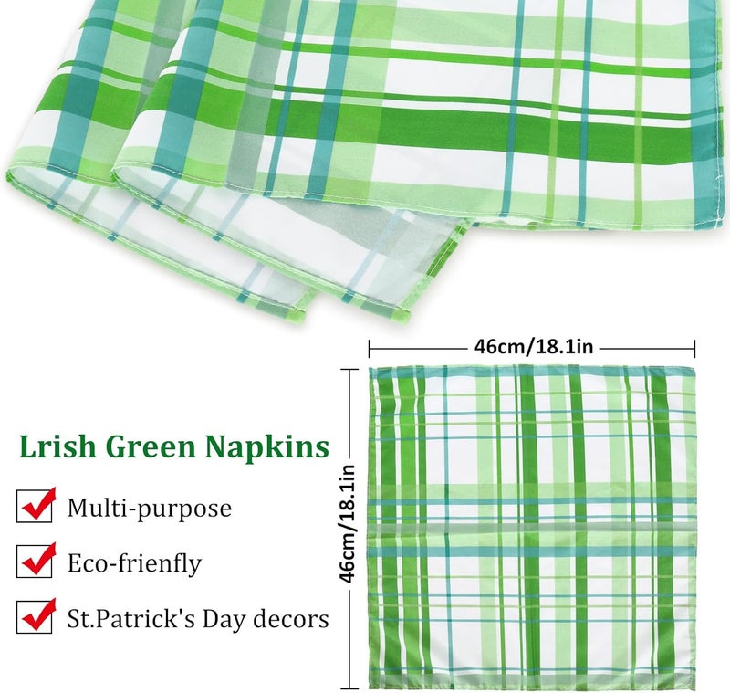 JarThenaAMCS Dinner Napkins 6 Sheet Cloth Napkins Green White Plaid Table Napkins Checkered Dinner Hand Napkin for St Patricks Day Irish Holiday Party Tableware Supplies - Image 2