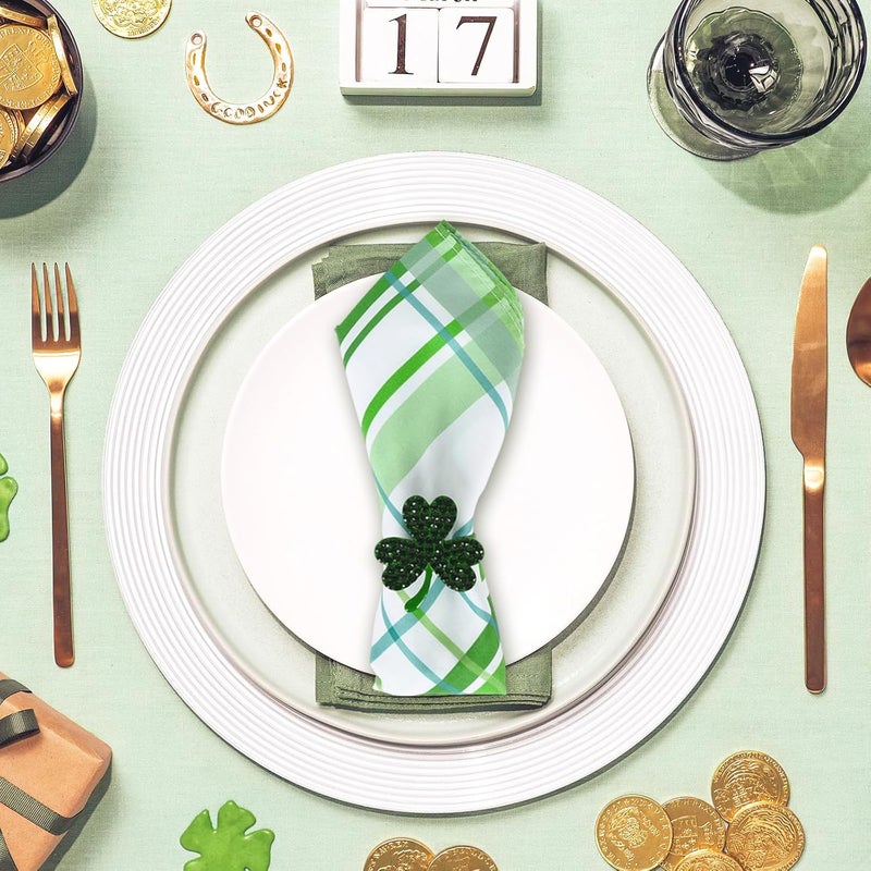 JarThenaAMCS Dinner Napkins 6 Sheet Cloth Napkins Green White Plaid Table Napkins Checkered Dinner Hand Napkin for St Patricks Day Irish Holiday Party Tableware Supplies - Image 4