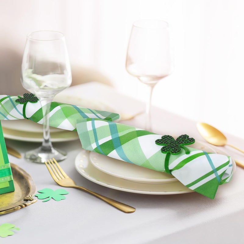 JarThenaAMCS Dinner Napkins 6 Sheet Cloth Napkins Green White Plaid Table Napkins Checkered Dinner Hand Napkin for St Patricks Day Irish Holiday Party Tableware Supplies - Image 5