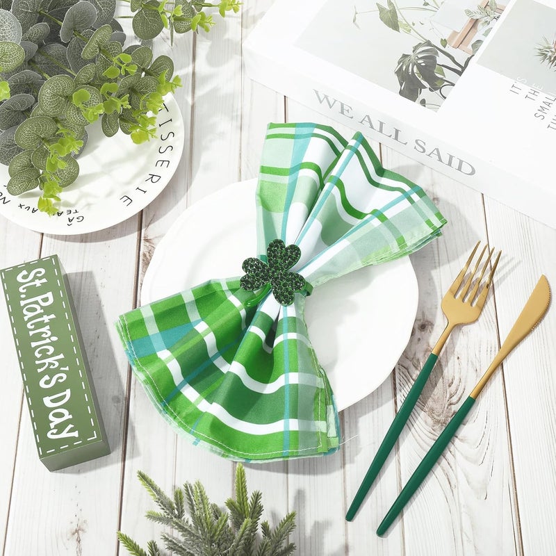 JarThenaAMCS Dinner Napkins 6 Sheet Cloth Napkins Green White Plaid Table Napkins Checkered Dinner Hand Napkin for St Patricks Day Irish Holiday Party Tableware Supplies - Image 3