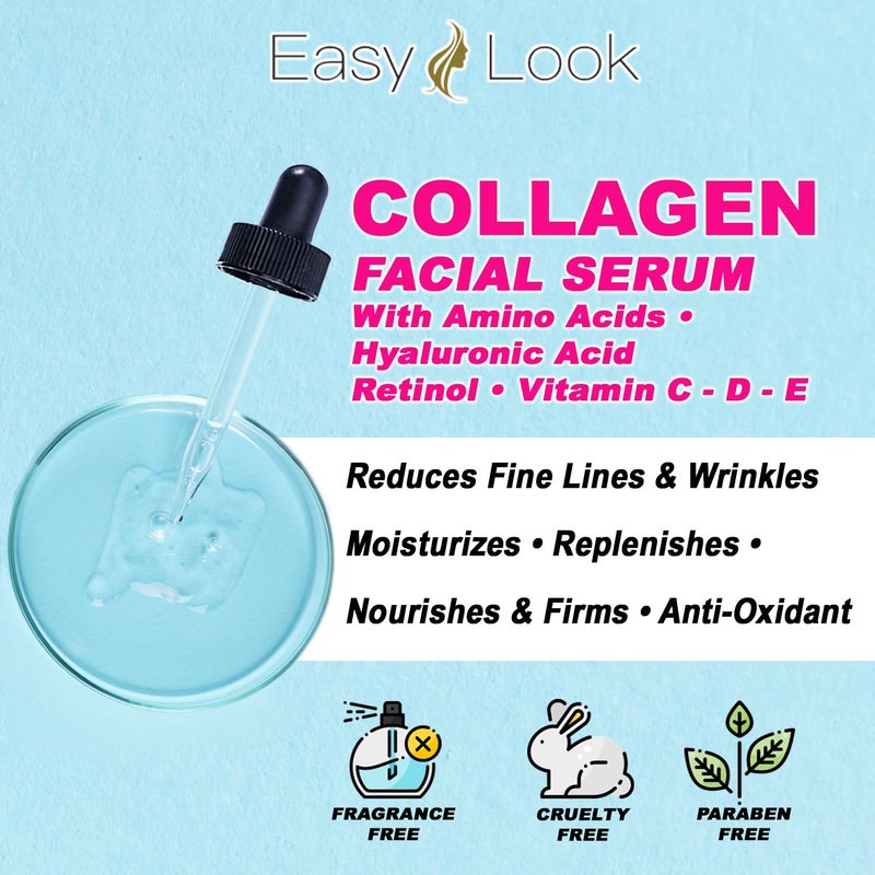 EASY LOOK Collagen Serum for Face - Anti-Aging Facial Serum, Tighten Lift Hydrate & Plump All Skin Types, Reduce Fine Line & Wrinkles 2oz - Image 1