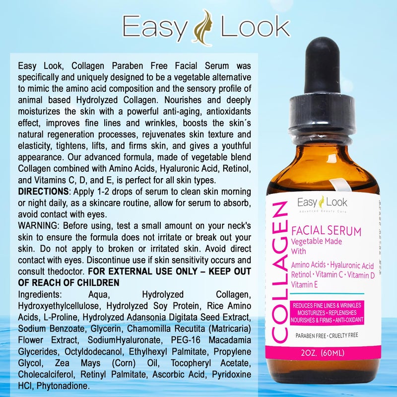 EASY LOOK Collagen Serum for Face - Anti-Aging Facial Serum, Tighten Lift Hydrate & Plump All Skin Types, Reduce Fine Line & Wrinkles 2oz - Image 5