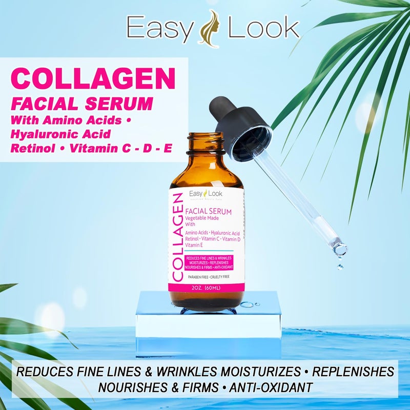 EASY LOOK Collagen Serum for Face - Anti-Aging Facial Serum, Tighten Lift Hydrate & Plump All Skin Types, Reduce Fine Line & Wrinkles 2oz - Image 3